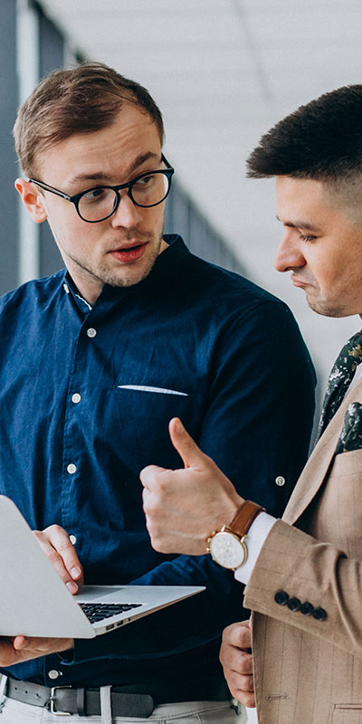 Logic8 founders collaborating on AI strategy